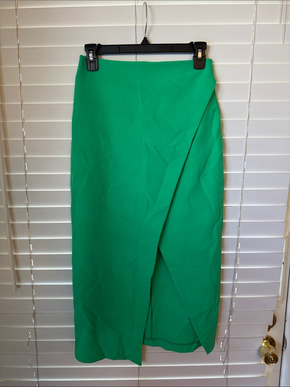 Green Wrap-Front Midi Skirt